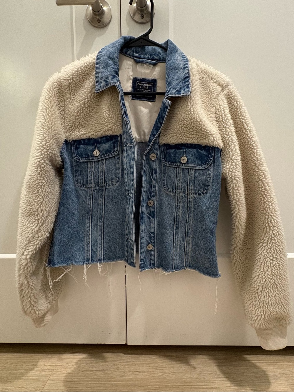 Abercrombie & Fitch Blue Denim and Cream Sherpa Hybrid Jacket